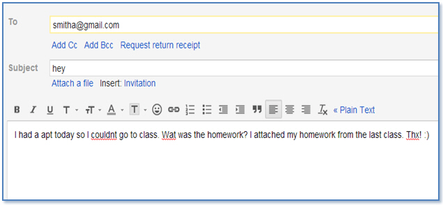An example of a poorly written email.