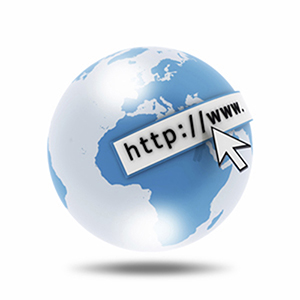 A picture of a globe with a website address wrapped around it.