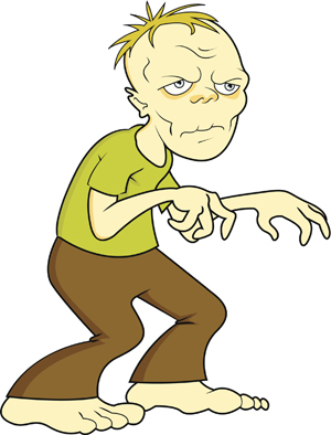 A picture of a zombie with a green shirt.